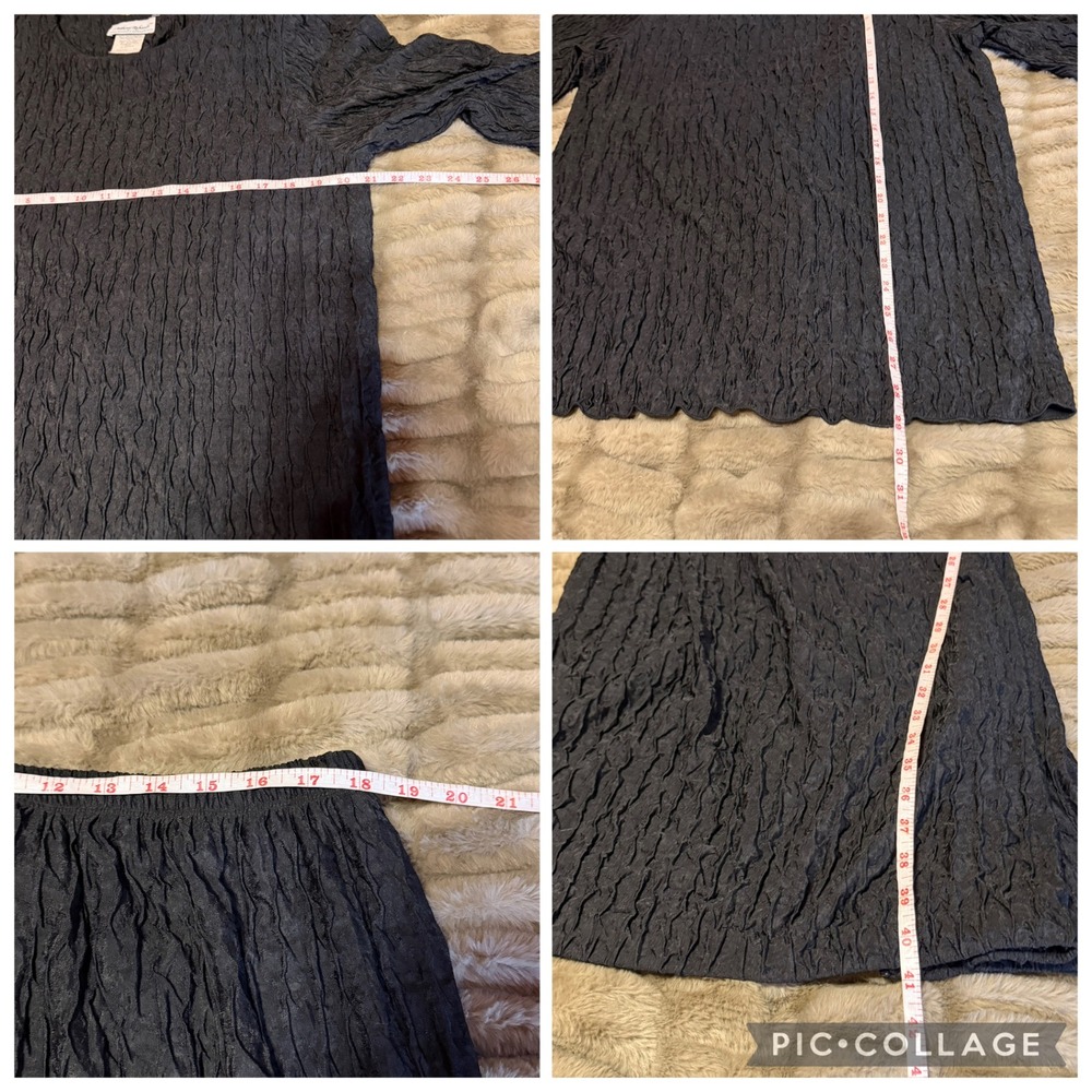 Vintage Anthony Richards Black Crinkle 2 Piece Set Maxi Skirt Tunic Top Size 12‎ - Picture 7 of 7